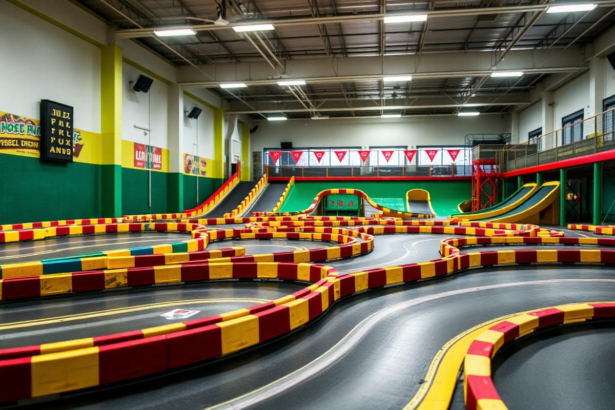 Indoor RC car track with ramps and barriers